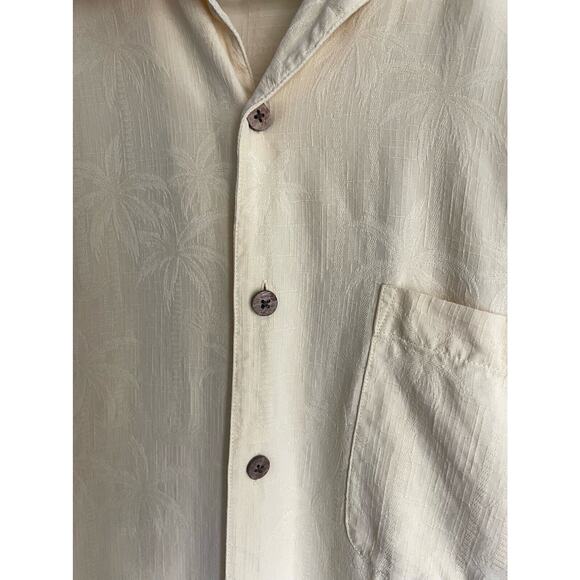 Jos. A. Bank Mens Hawaiian Shirt Yellow Palm Tree Short Sleeve 100% Silk L - Picture 3 of 10